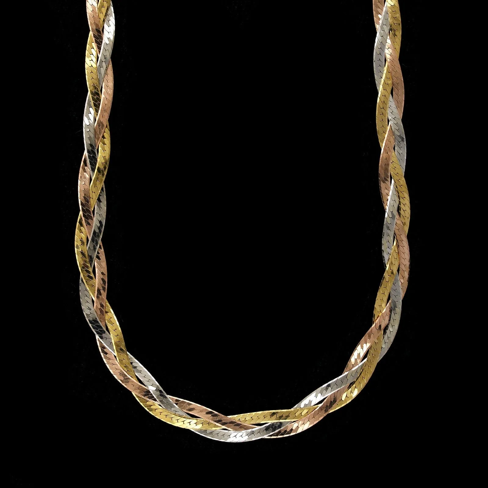 14K Tricolor Gold Estate Braided Herringbone Necklace