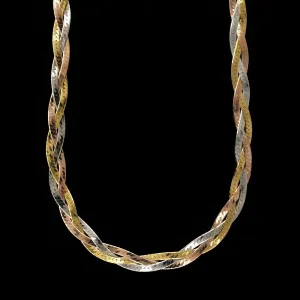 14K Tricolor Gold Estate Braided Herringbone Necklace