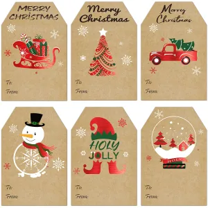240pcs Christmas Gift Tags Stickers 2"x 3" Kraft Paper Self Adhesive to and from Name Tags for Christmas Presents Vintage Holiday Label Stickers
