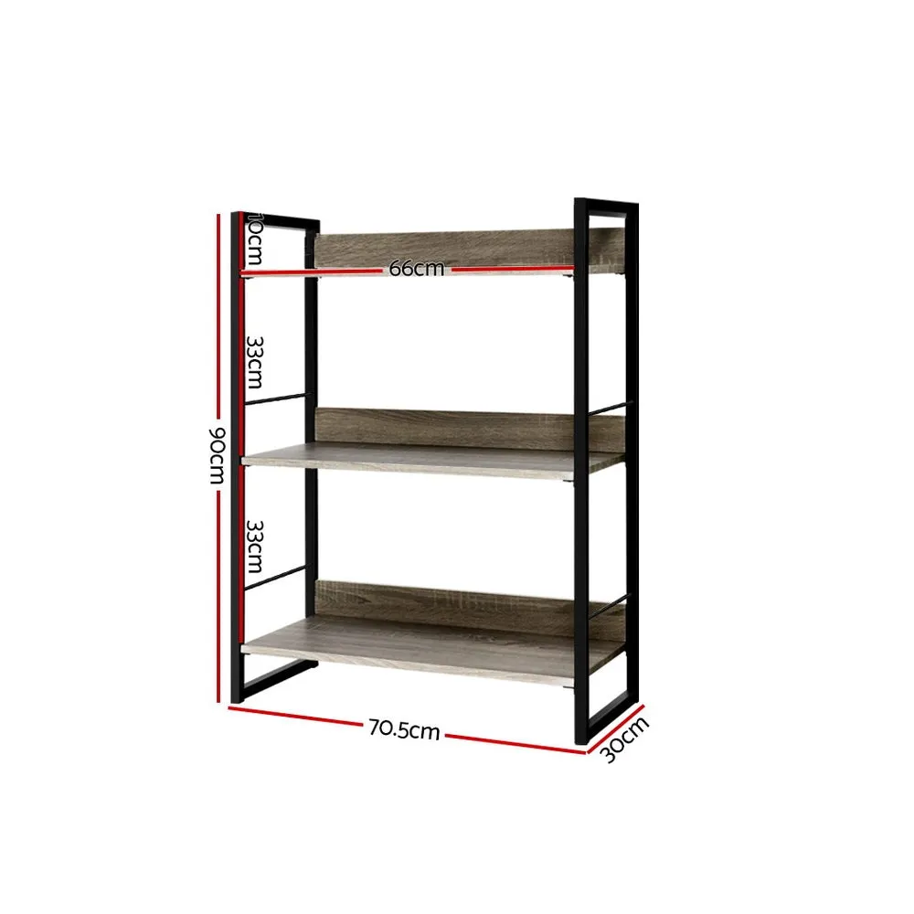 3-Tier Display Shelf, Metal Frame, Wood Grain - Artiss