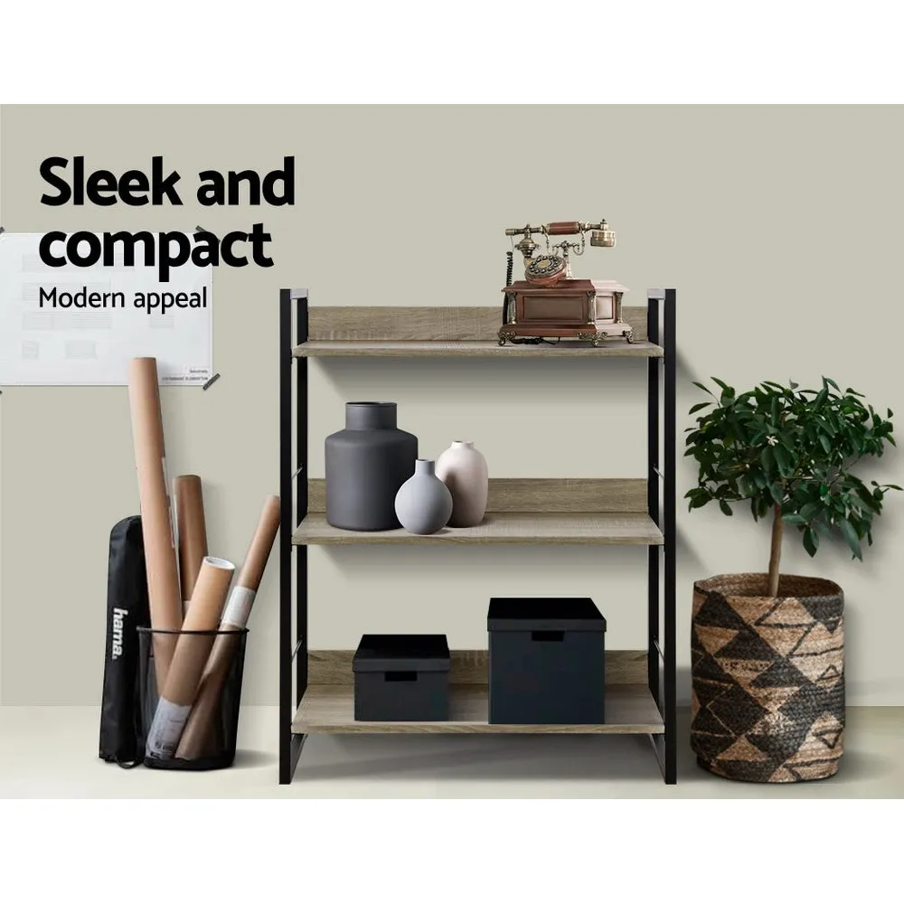 3-Tier Display Shelf, Metal Frame, Wood Grain - Artiss