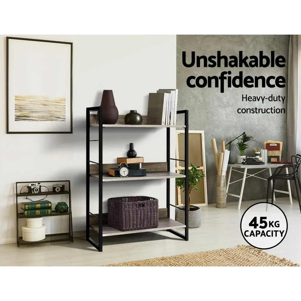 3-Tier Display Shelf, Metal Frame, Wood Grain - Artiss