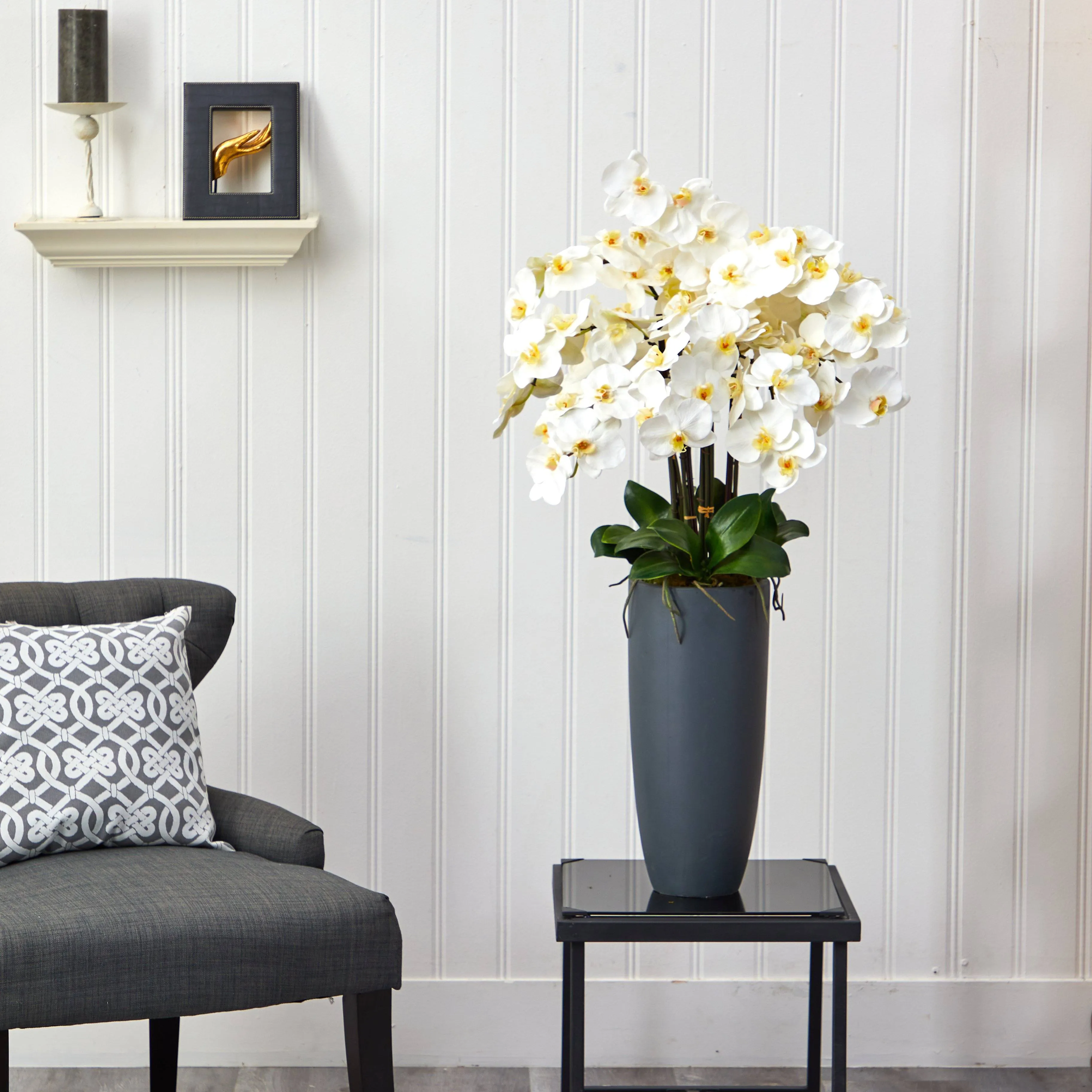 35” Phalaenopsis Orchid Artificial Arrangement in Gray Vase