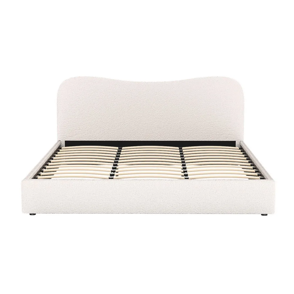 Beige Boucle Bed Frame, King Size, Wood Slat Support - Artiss