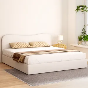 Beige Boucle Bed Frame, King Size, Wood Slat Support - Artiss