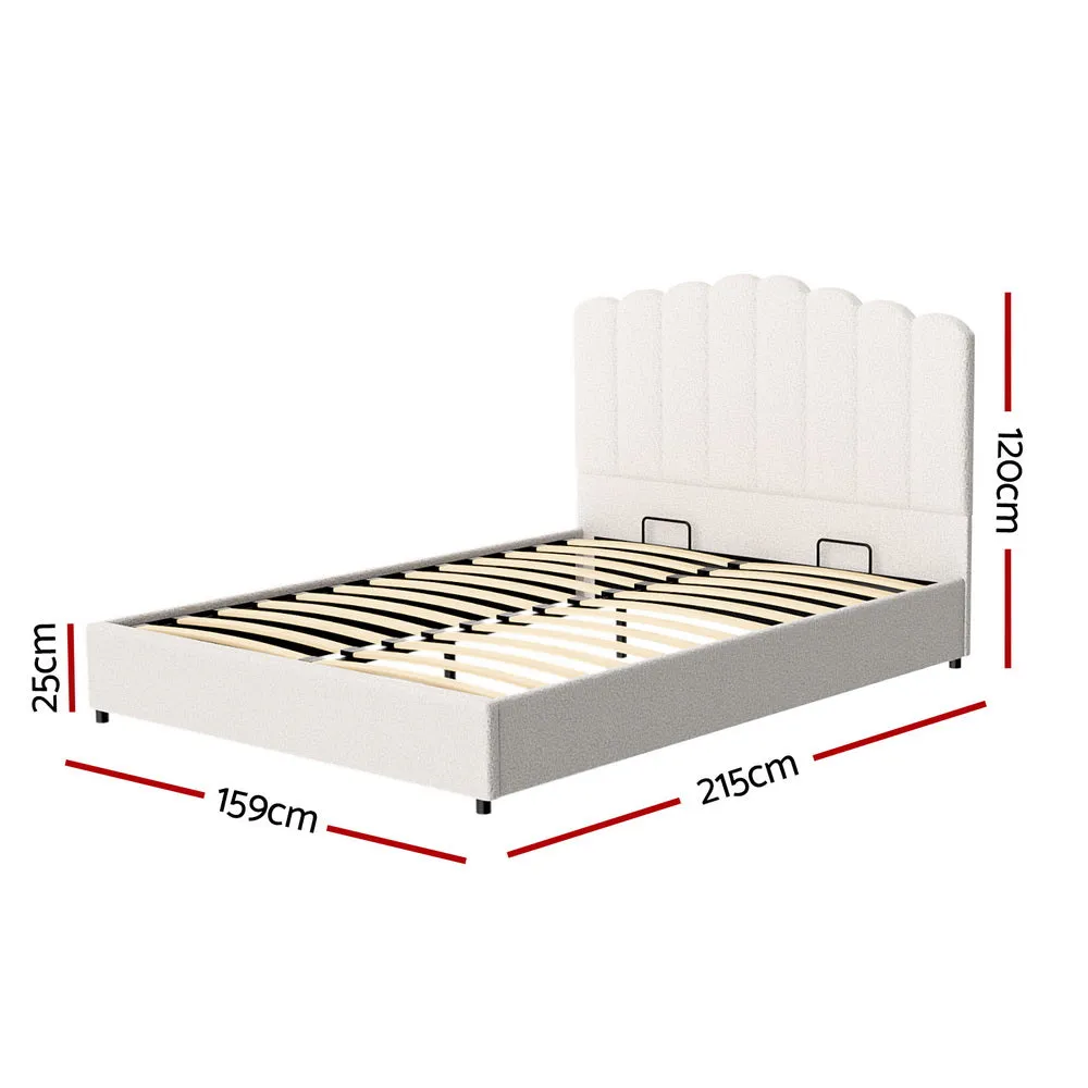 Beige Boucle Upholstered Queen Bed Frame with Storage Artiss