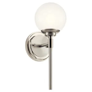 Benno 14" 1-Light Wall Sconce With Opal Glass, Polished Nickel Finish