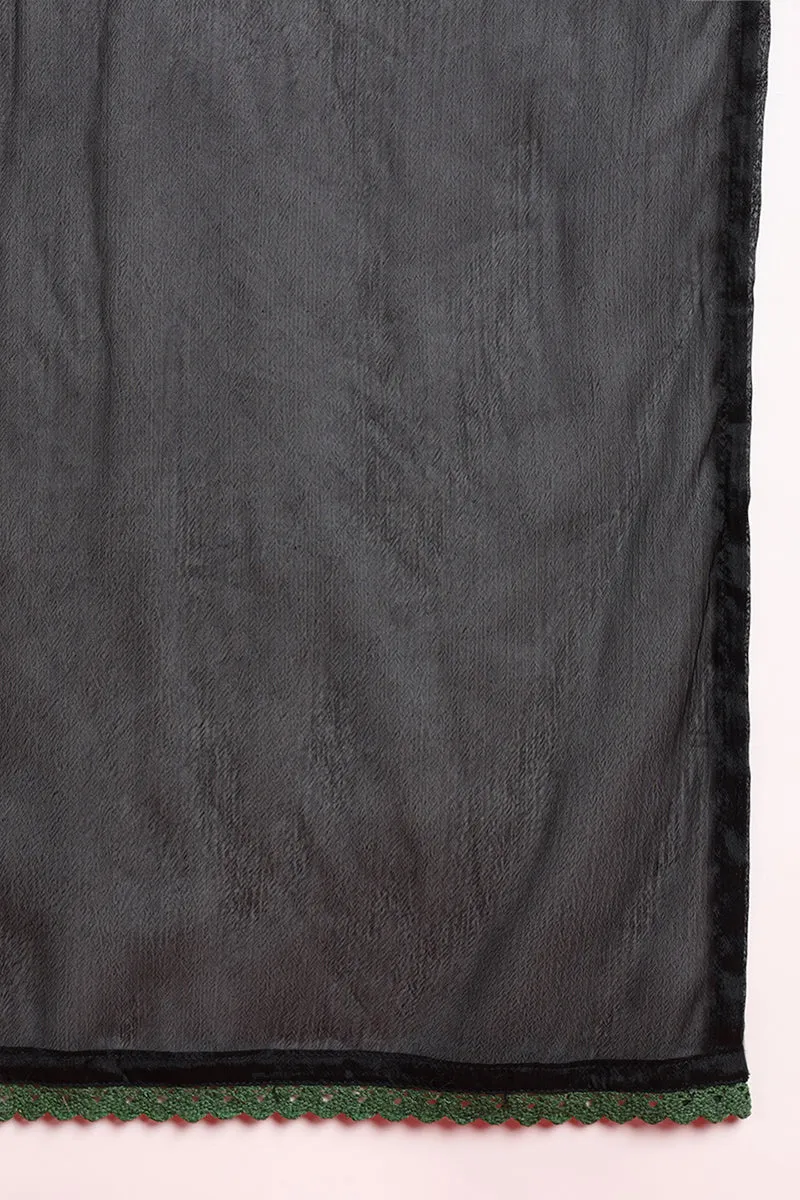 Black Silk Blend Abstract Printed Straight Suit Set