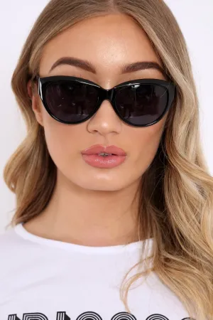 Black Slight Cat Eye Rounded Frame Sunglasses - Kina