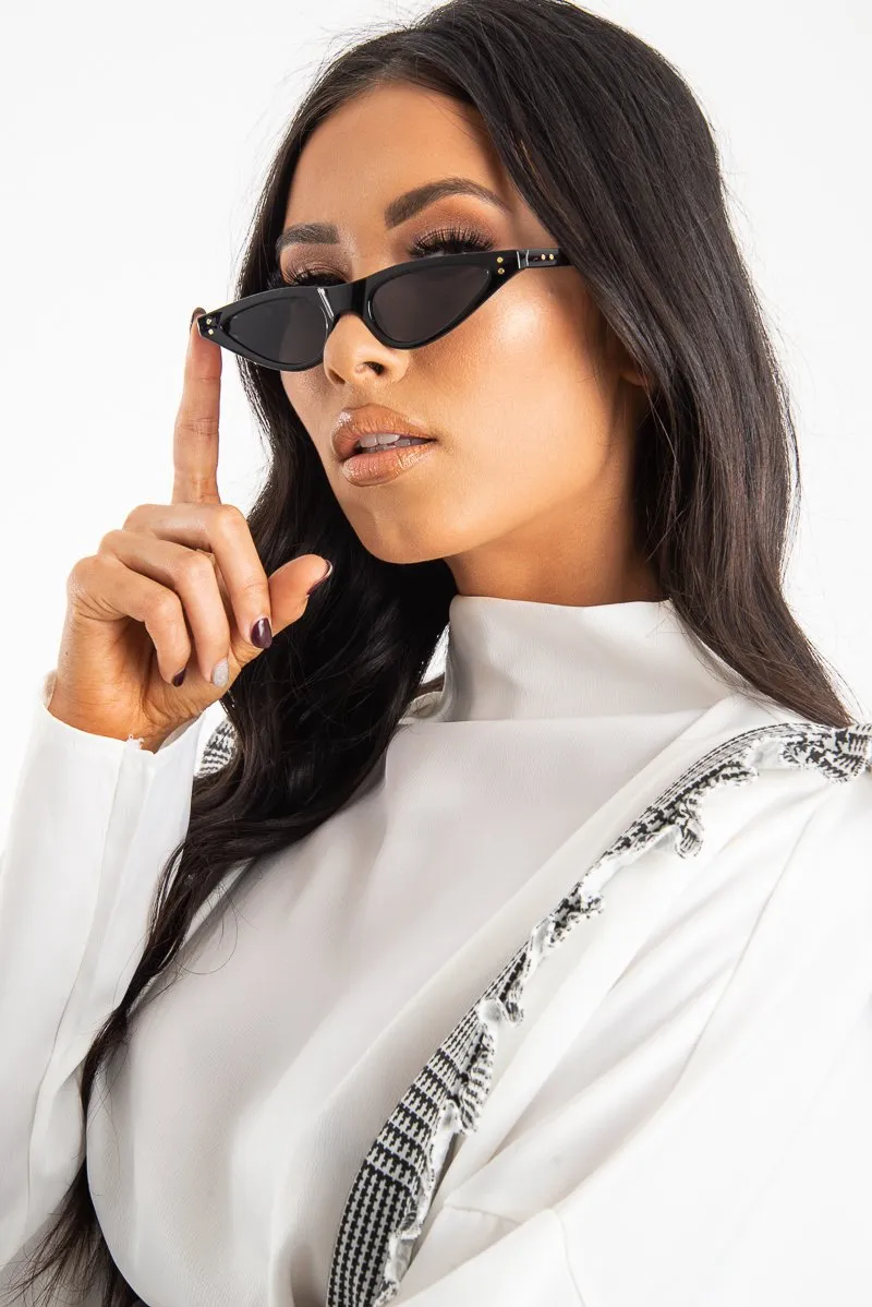 Black Slim Pointed Cat Eye Sunglasses - Fluer
