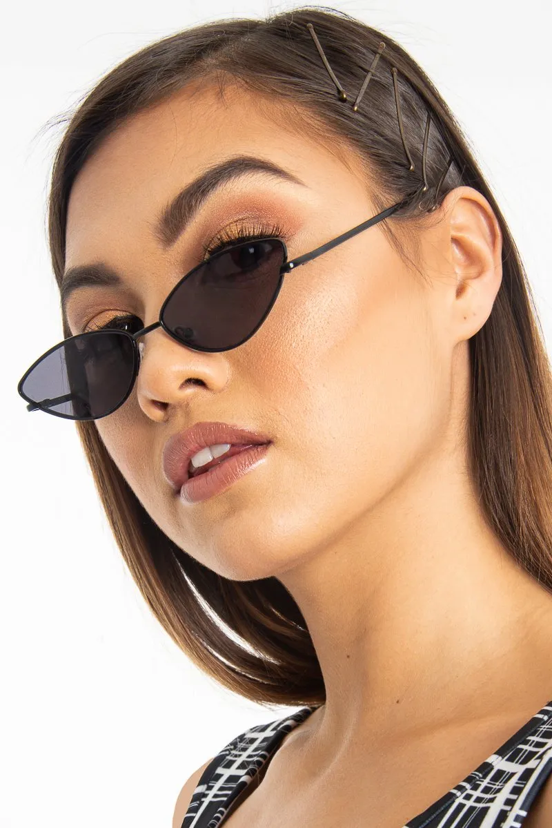 Black Small Cat Eye Metal Frame Sunglasses - Stefani