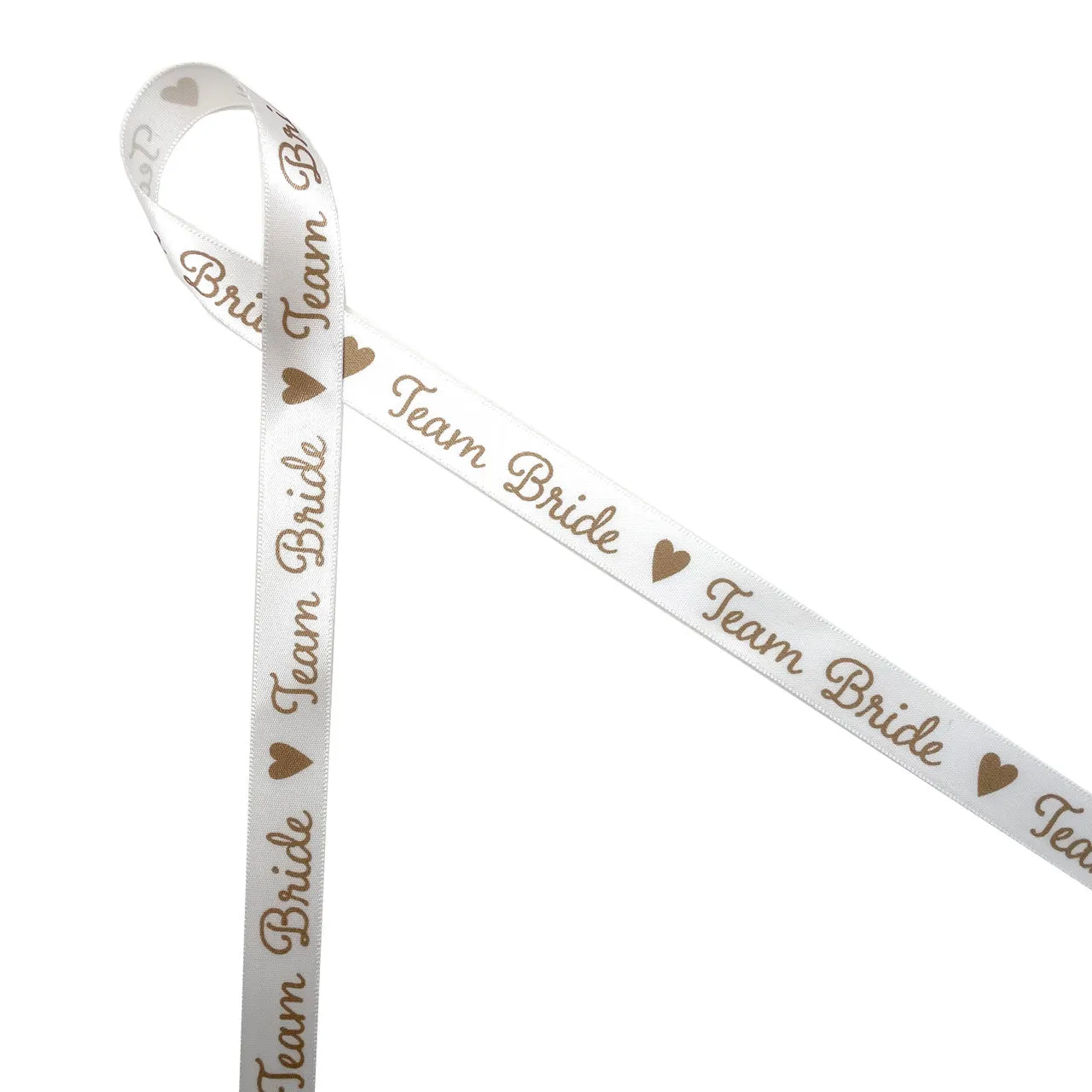 Bridal ribbon Team Bride for bridesmaids gold ink printed on 5/8" white satin