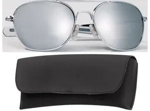 Chrome - Military 52mm Air Force Pilots Aviator Sunglasses with Case - Mirror Lenses