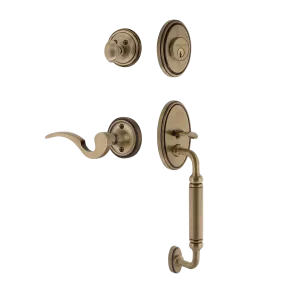 Classic Handleset with C-Grip and Classic Rosette with Manor Lever in Antique Brass