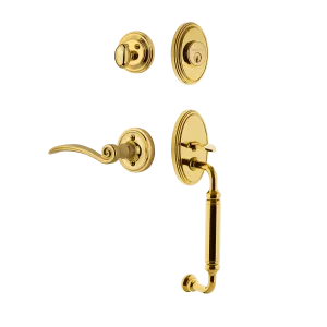 Classic Handleset with C-Grip and Classic Rosette with Swan Lever in Polished Brass
