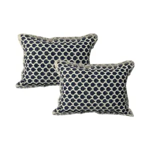Cloud Linen Somerset Embroidered Cotton Grey 33x55cm Twin Pack Polyester Filled Cushion