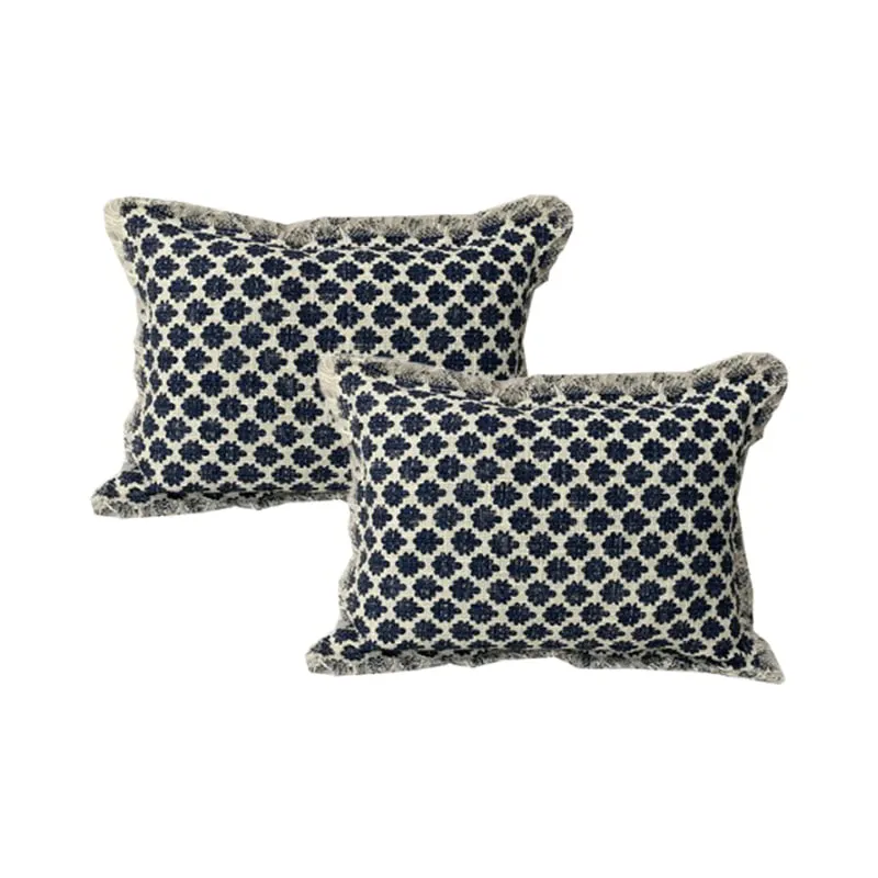 Cloud Linen Somerset Embroidered Cotton Grey 33x55cm Twin Pack Polyester Filled Cushion
