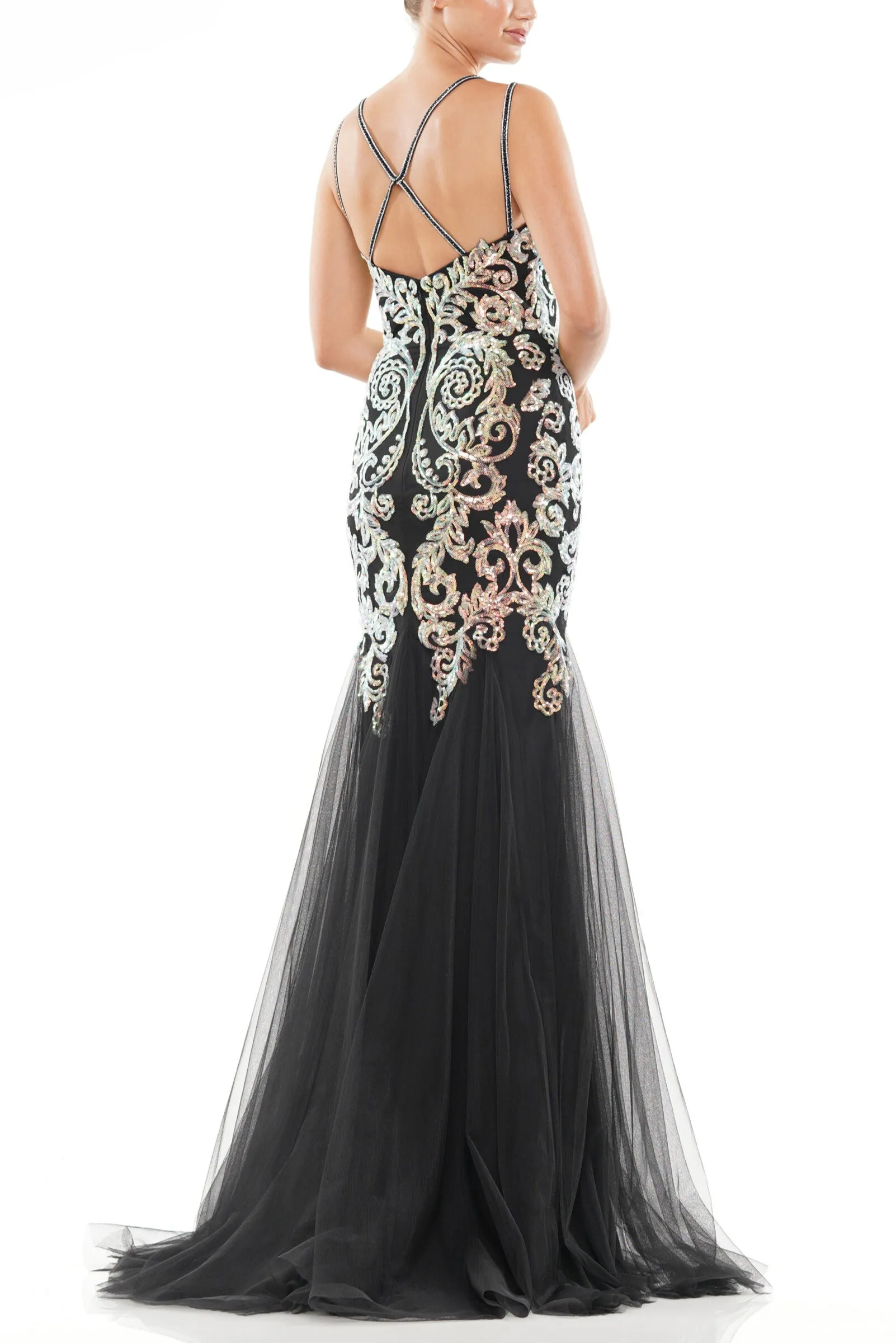 Colors Dress Sleeveless Embroidered Sequin Gown