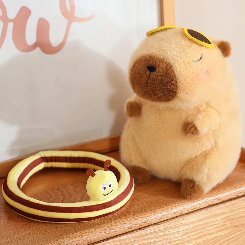 ELAINREN Cute Swimming Capybara Plush Toy Capybara Stuffed Animals with Sunglasses and Swimming Ring /9.8‘’