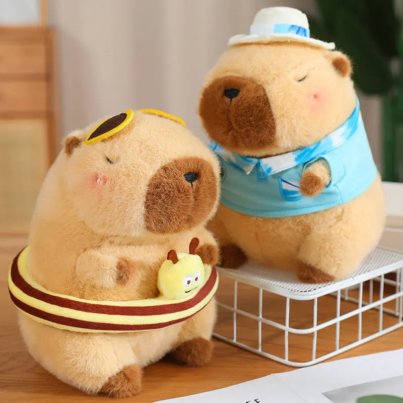 ELAINREN Cute Swimming Capybara Plush Toy Capybara Stuffed Animals with Sunglasses and Swimming Ring /9.8‘’