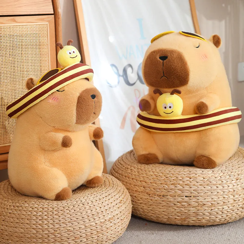 ELAINREN Cute Swimming Capybara Plush Toy Capybara Stuffed Animals with Sunglasses and Swimming Ring /9.8‘’