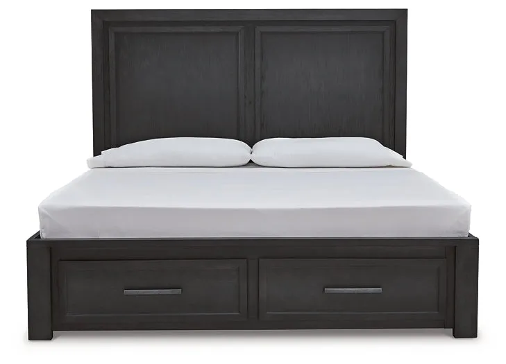 Foyland California King Panel Storage Bed with Mirrored Dresser