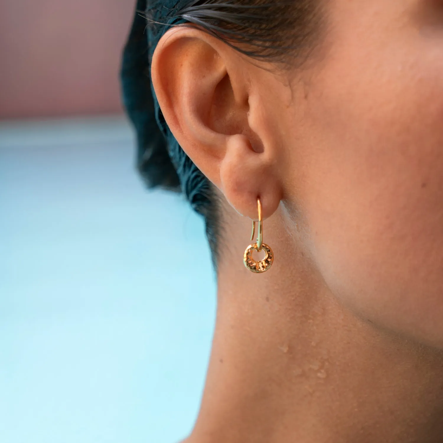 Hammered Bean Drop Earrings
