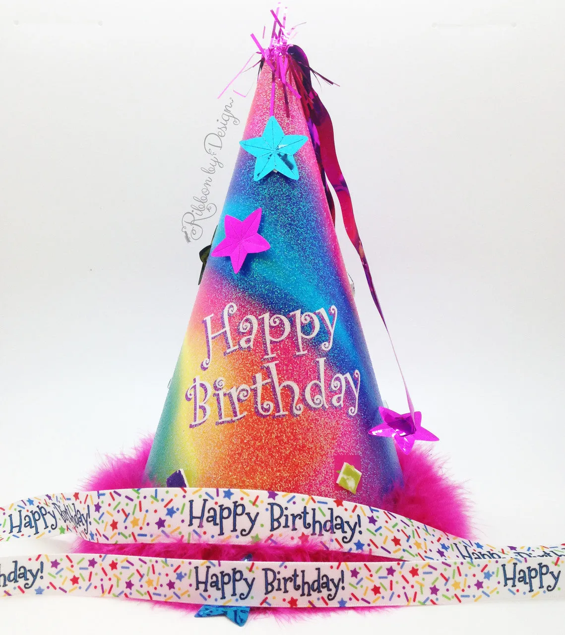 Happy Birthday Ribbon with Sprinkles on White 5/8" Single Face Satin Ribbon