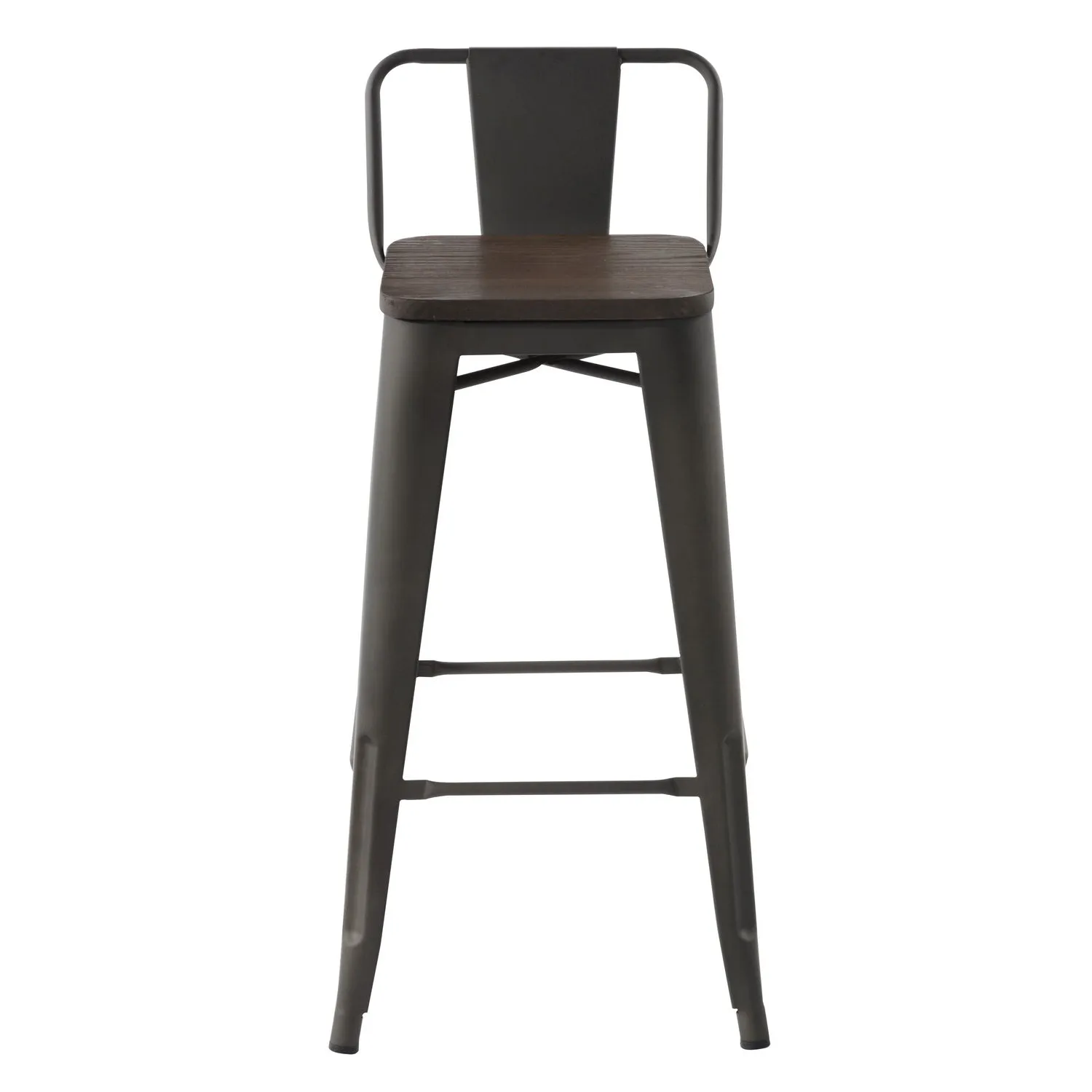 HOMYCASA Industrial 29 Inch Metal Bar Stools Set of 2 with Low Back and Solid Wood Seat, Tolix Style Stackable Stools for Kitchen, Bistro, Pub