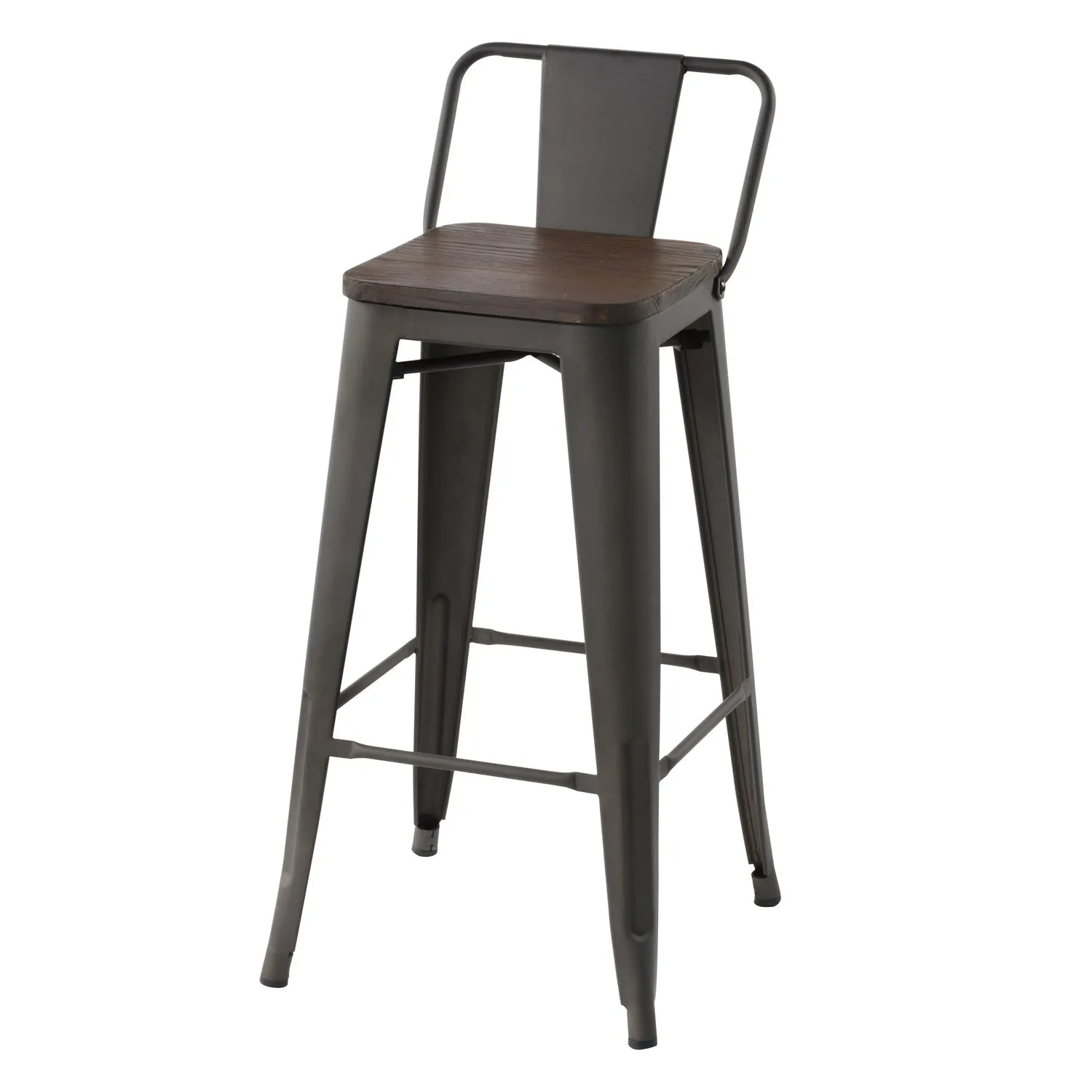 HOMYCASA Industrial 29 Inch Metal Bar Stools Set of 2 with Low Back and Solid Wood Seat, Tolix Style Stackable Stools for Kitchen, Bistro, Pub