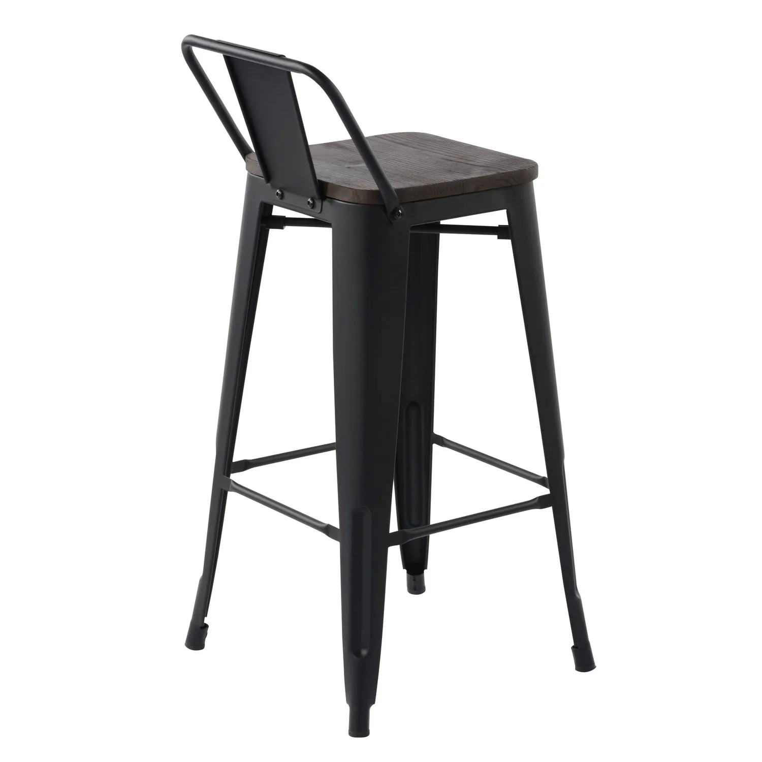 HOMYCASA Industrial 29 Inch Metal Bar Stools Set of 2 with Low Back and Solid Wood Seat, Tolix Style Stackable Stools for Kitchen, Bistro, Pub