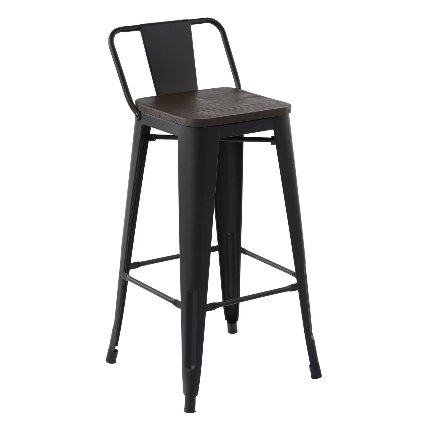HOMYCASA Industrial 29 Inch Metal Bar Stools Set of 2 with Low Back and Solid Wood Seat, Tolix Style Stackable Stools for Kitchen, Bistro, Pub