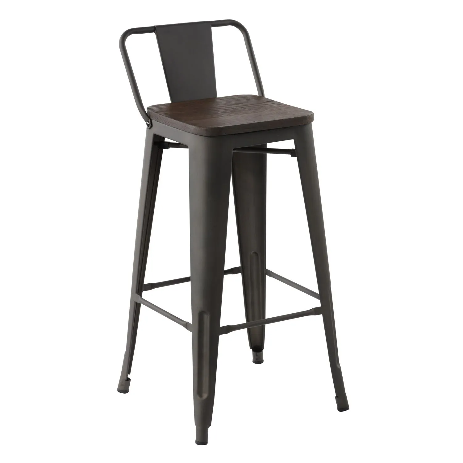 HOMYCASA Industrial 29 Inch Metal Bar Stools Set of 2 with Low Back and Solid Wood Seat, Tolix Style Stackable Stools for Kitchen, Bistro, Pub