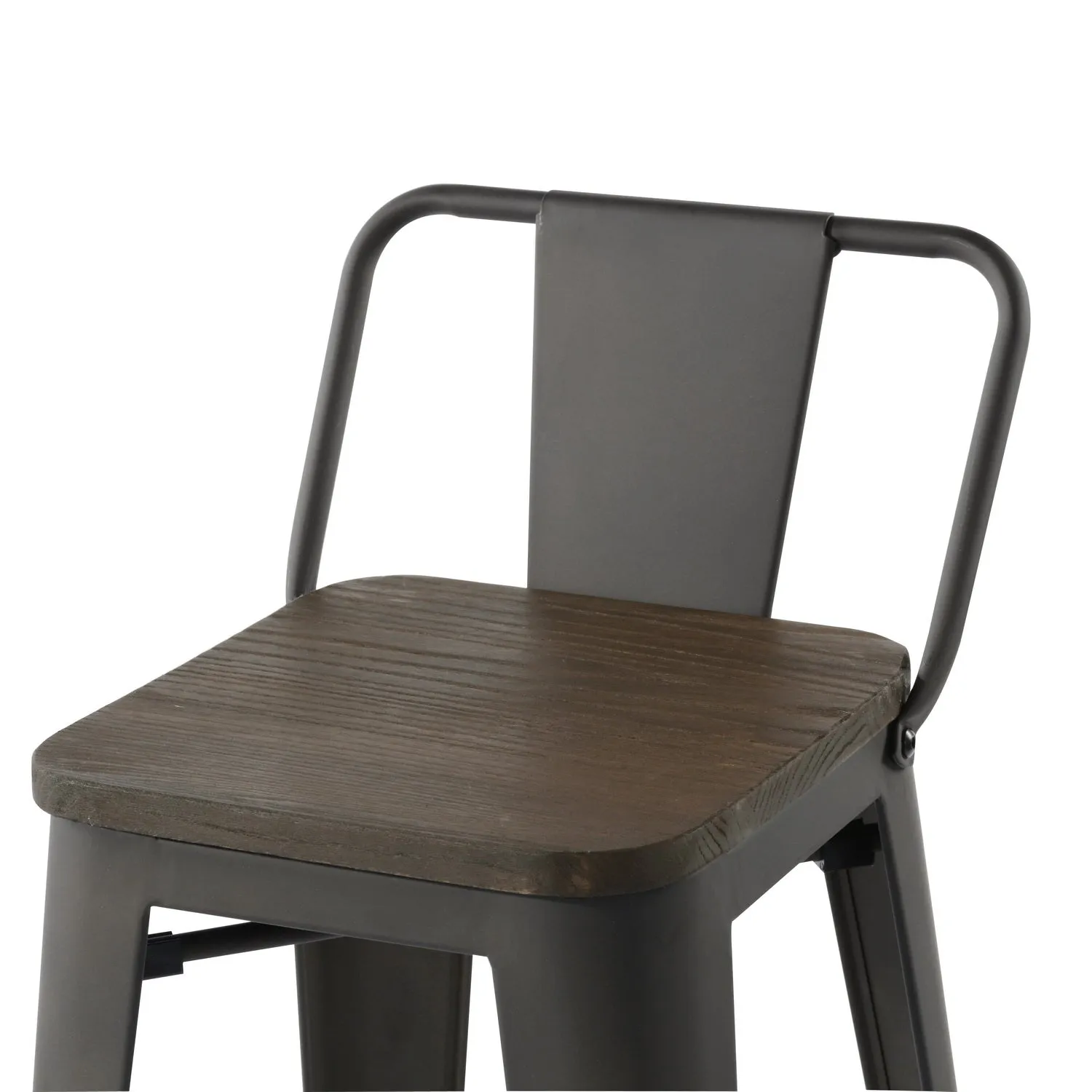 HOMYCASA Industrial 29 Inch Metal Bar Stools Set of 2 with Low Back and Solid Wood Seat, Tolix Style Stackable Stools for Kitchen, Bistro, Pub