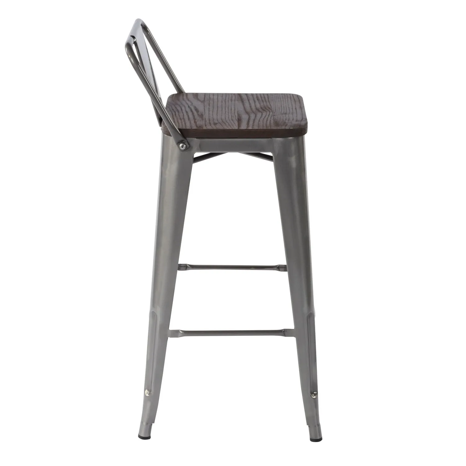 HOMYCASA Industrial 29 Inch Metal Bar Stools Set of 2 with Low Back and Solid Wood Seat, Tolix Style Stackable Stools for Kitchen, Bistro, Pub