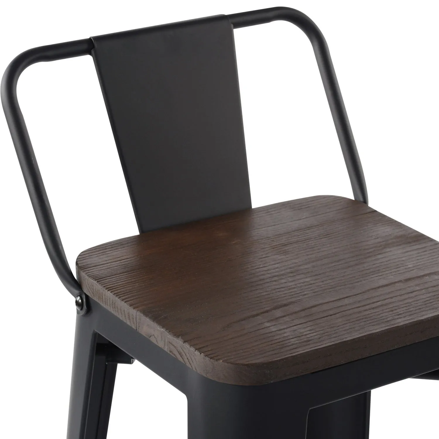 HOMYCASA Industrial 29 Inch Metal Bar Stools Set of 2 with Low Back and Solid Wood Seat, Tolix Style Stackable Stools for Kitchen, Bistro, Pub
