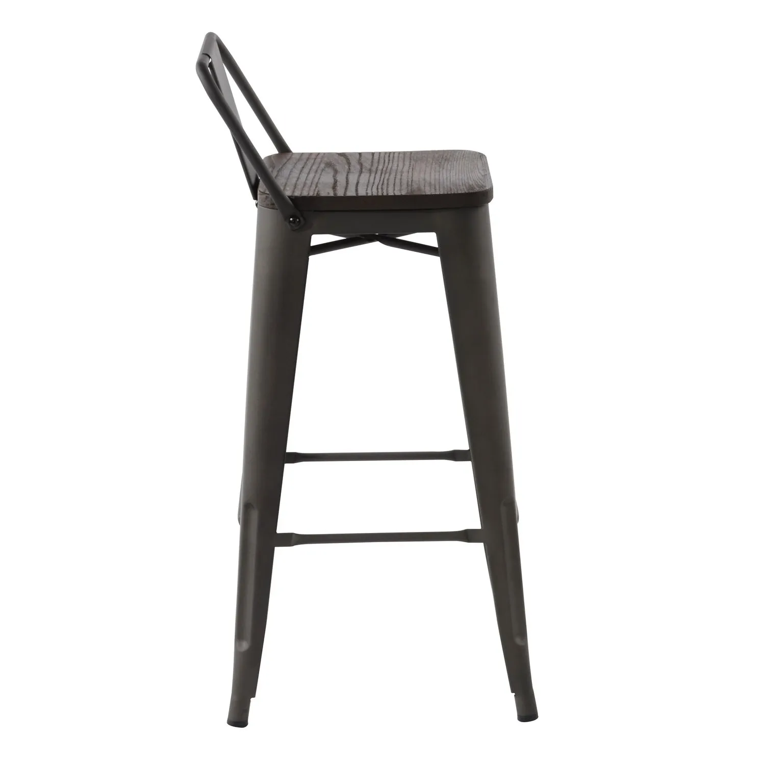 HOMYCASA Industrial 29 Inch Metal Bar Stools Set of 4 with Low Back and Solid Wood Seat, Tolix Style Stackable Stools for Kitchen, Bistro, Pub