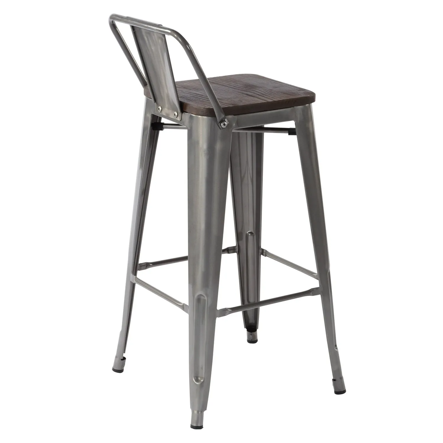 HOMYCASA Industrial 29 Inch Metal Bar Stools Set of 4 with Low Back and Solid Wood Seat, Tolix Style Stackable Stools for Kitchen, Bistro, Pub