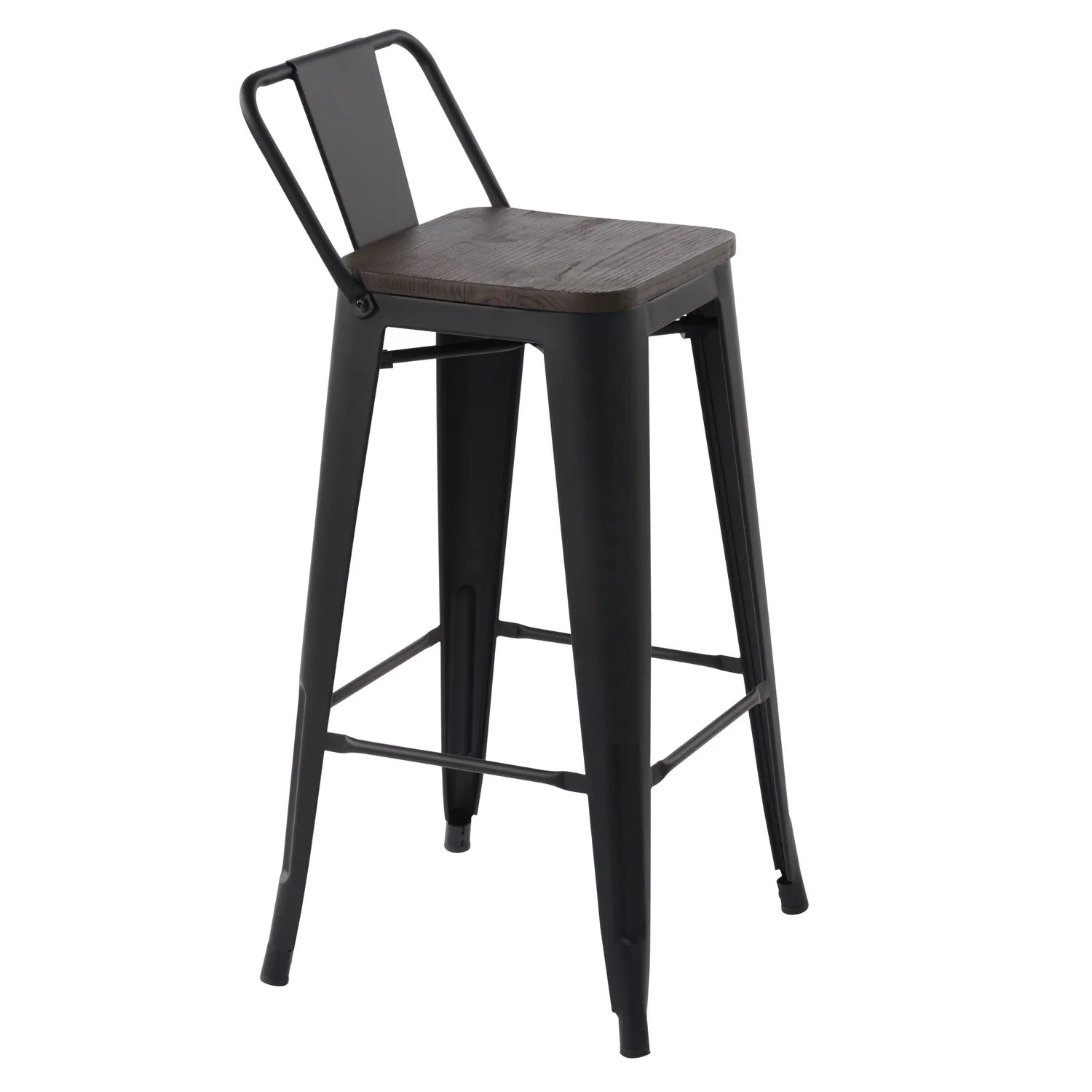 HOMYCASA Industrial 29 Inch Metal Bar Stools Set of 4 with Low Back and Solid Wood Seat, Tolix Style Stackable Stools for Kitchen, Bistro, Pub