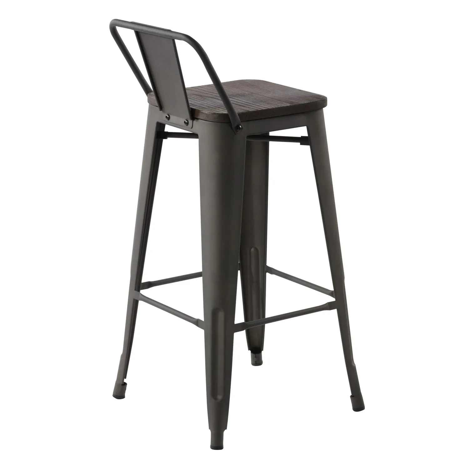 HOMYCASA Industrial 29 Inch Metal Bar Stools Set of 4 with Low Back and Solid Wood Seat, Tolix Style Stackable Stools for Kitchen, Bistro, Pub