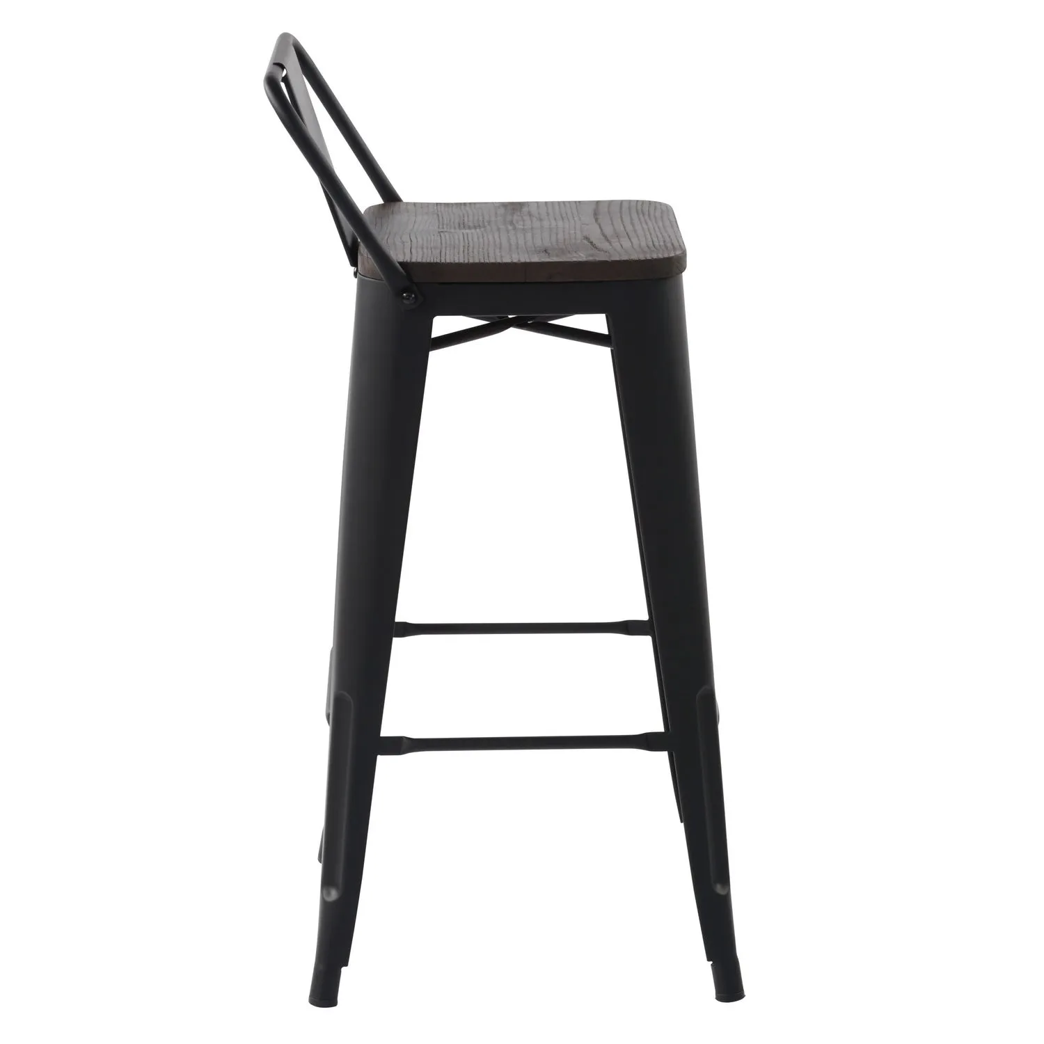 HOMYCASA Industrial 29 Inch Metal Bar Stools Set of 4 with Low Back and Solid Wood Seat, Tolix Style Stackable Stools for Kitchen, Bistro, Pub