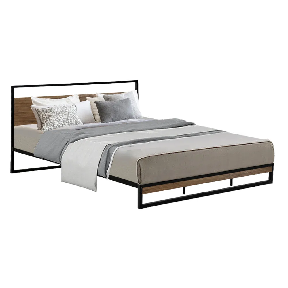 Industrial King Bed Frame, Sturdy Metal & Wood - Artiss