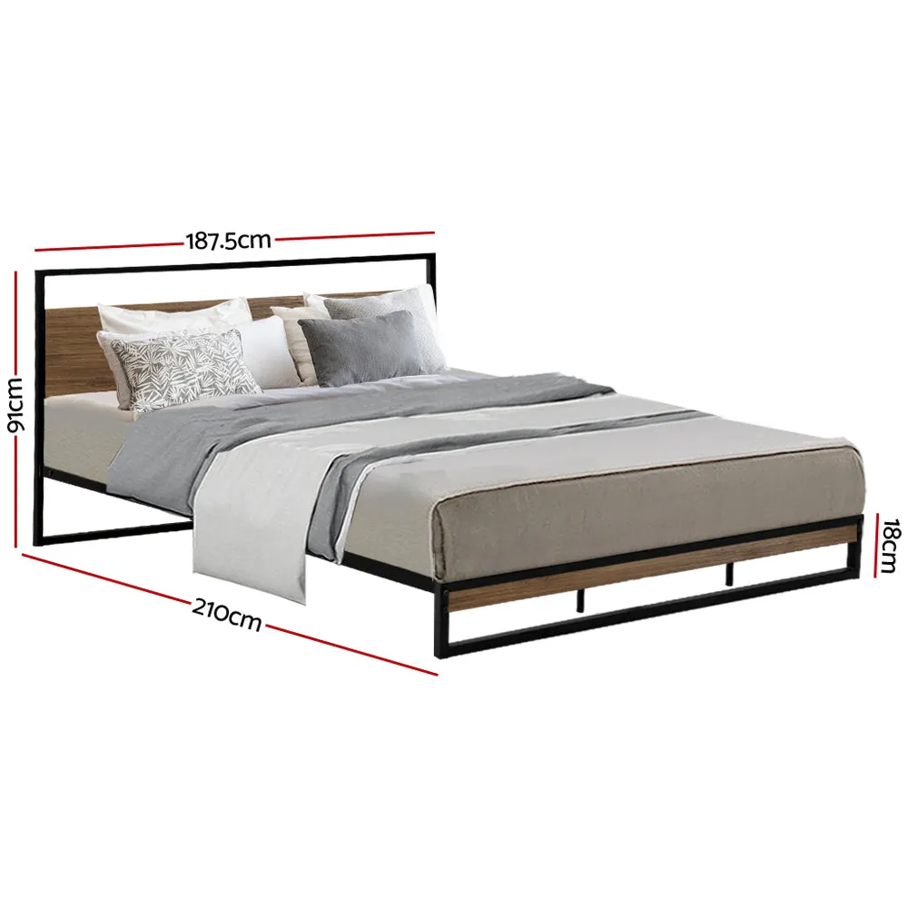 Industrial King Bed Frame, Sturdy Metal & Wood - Artiss