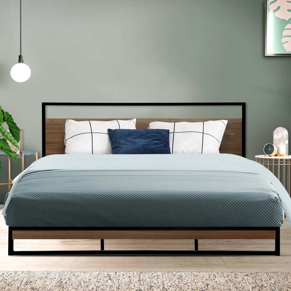 Industrial King Bed Frame, Sturdy Metal & Wood - Artiss