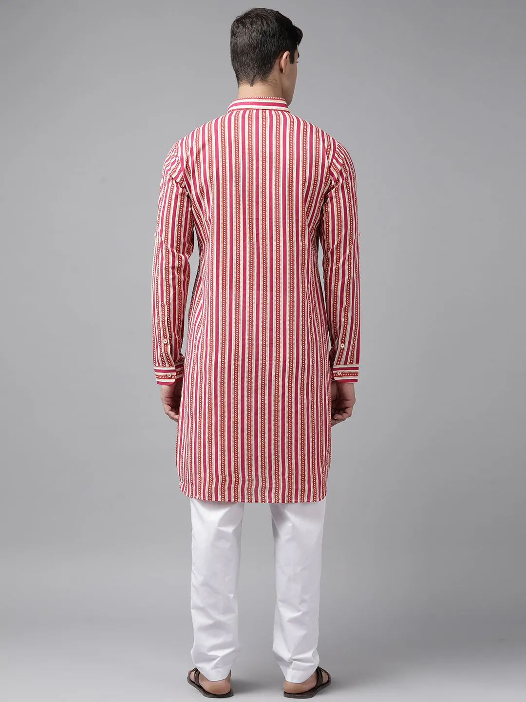 Men Fuchsia Pink Regular Pure Cotton Pathani Kurta