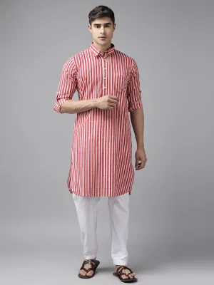 Men Fuchsia Pink Regular Pure Cotton Pathani Kurta
