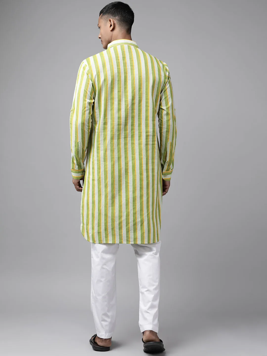 Men Lime Green Regular Pure Cotton Pathani Kurta