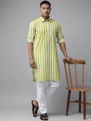 Men Lime Green Regular Pure Cotton Pathani Kurta