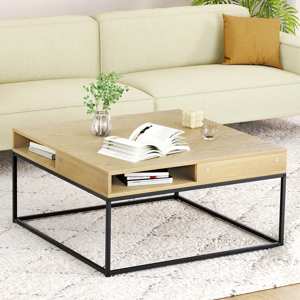 Modern Pine Coffee Table with Storage Shelf & Metal Frame - Artiss