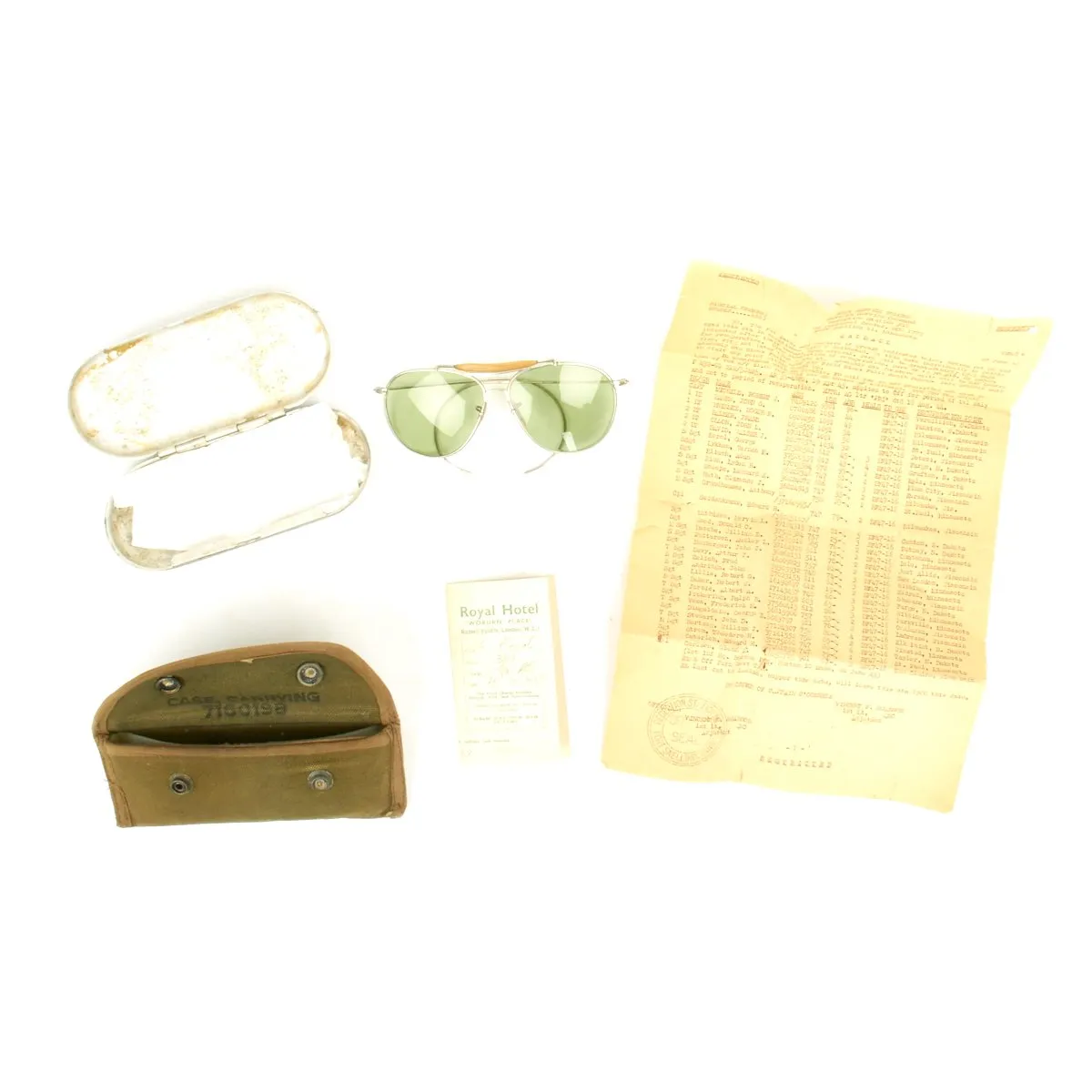Original WWII USAAF Bausch and Lomb AN6531 Aviator Sunglass Named Grouping
